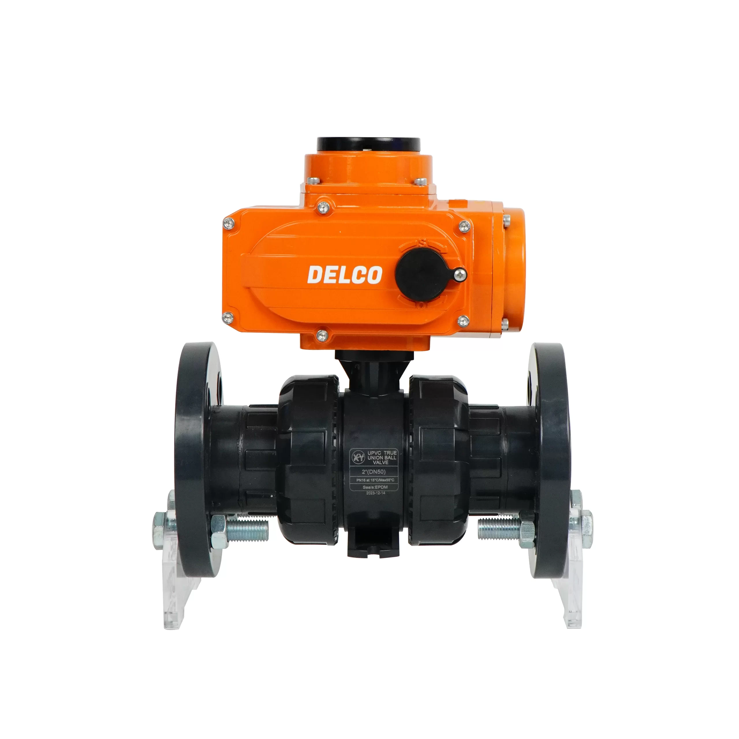 IP67-DK55-PVF Electric Two-Way Double Union Plastic Flanged Ball Valve 5